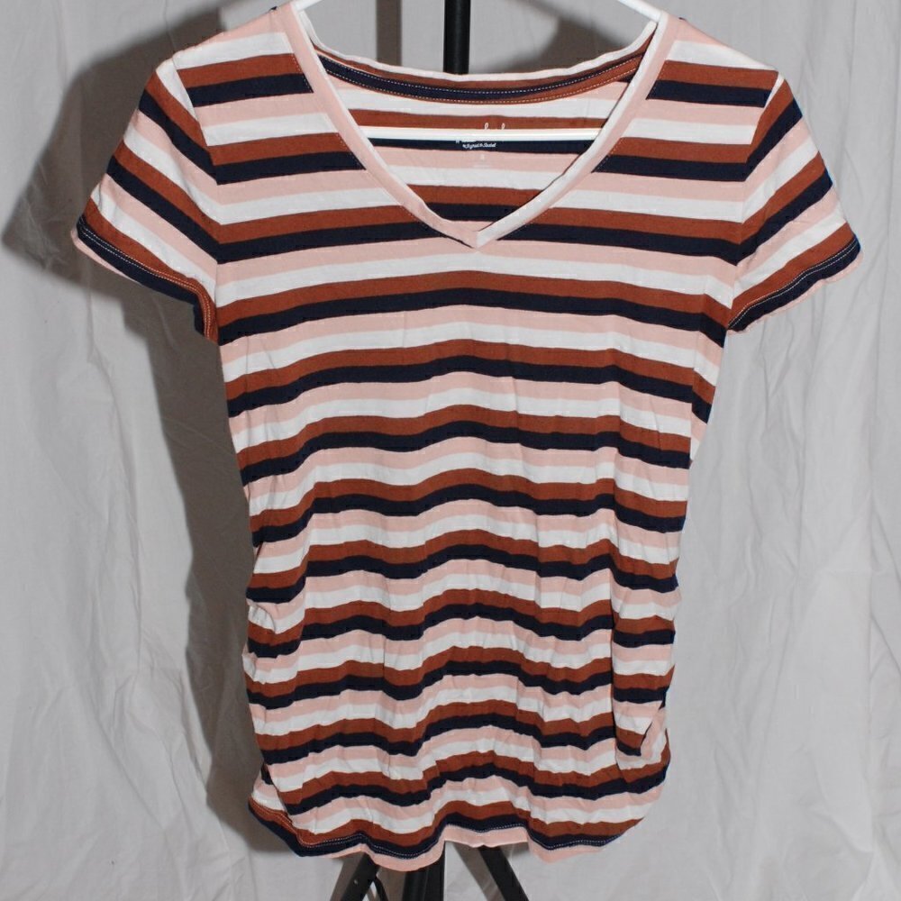Maternity Small Womens Isabel Maternity Striped Short Sleeve Pregnancy Shirt EUC